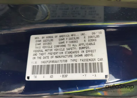 2010 Honda Accord 2.4 Ex-L from USA, damaged, VIN 1HGCP2F85AA170708